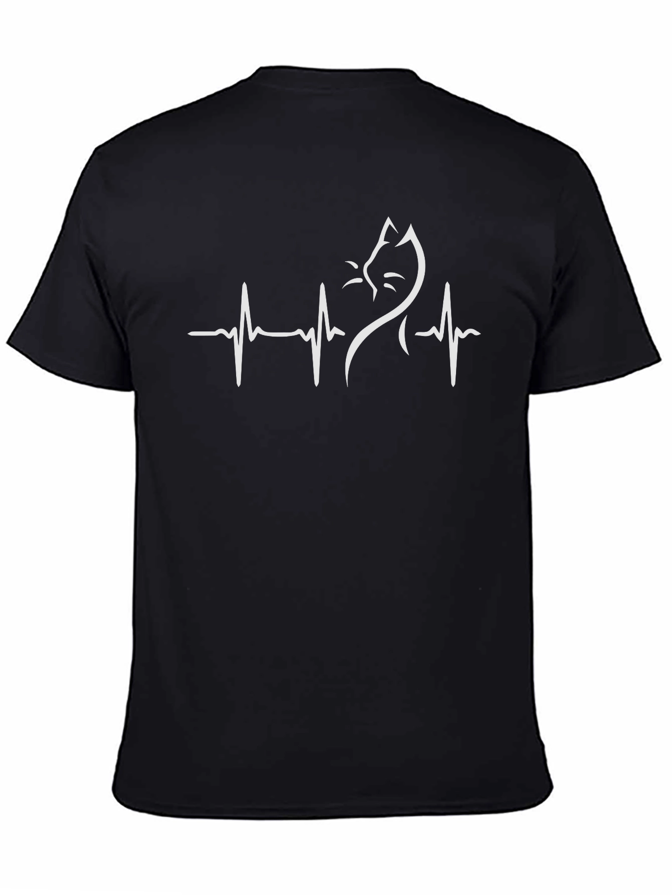 Camiseta Negra con Diseño de Latido de Gato