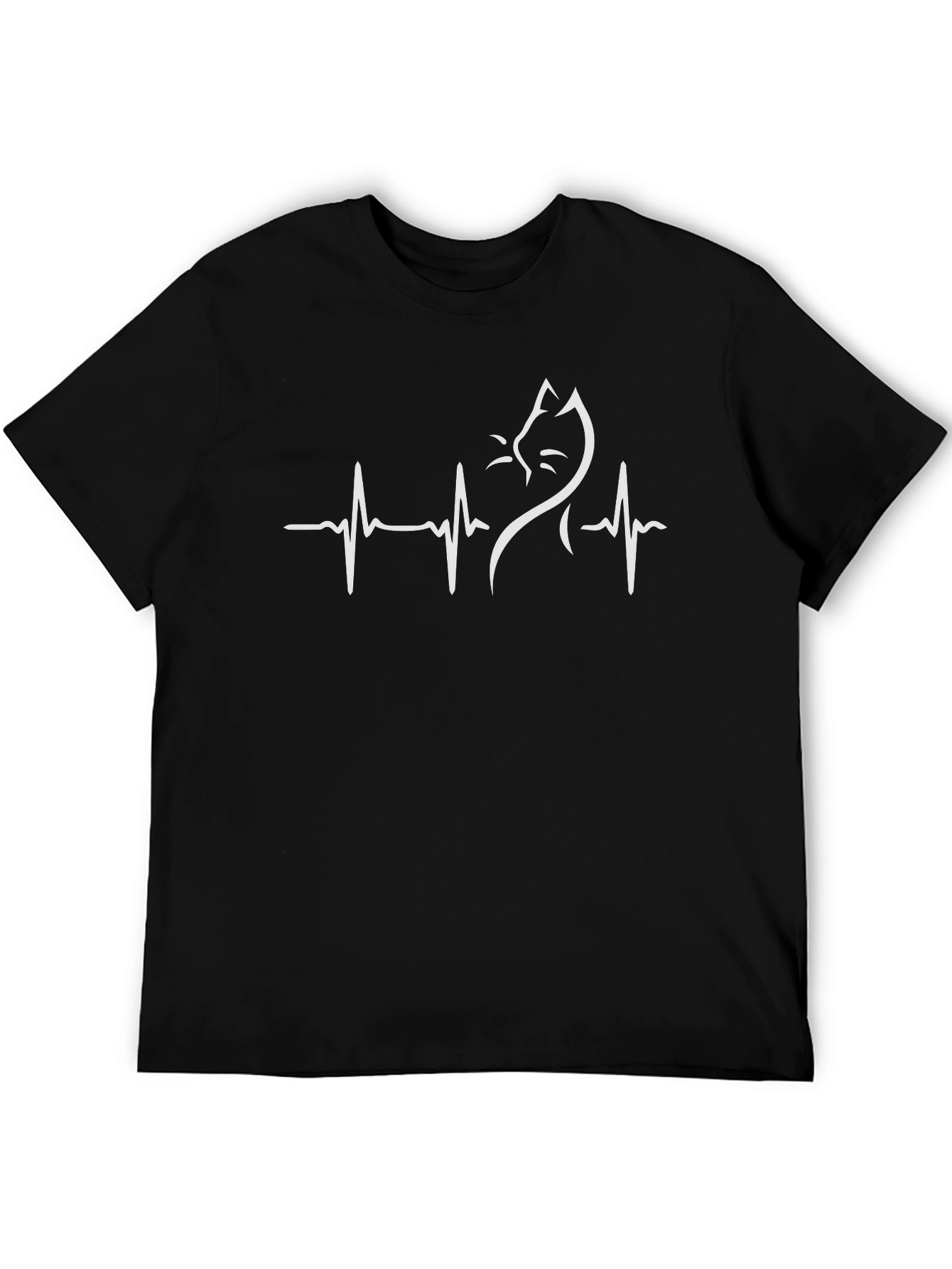 Camiseta Negra con Diseño de Latido de Gato