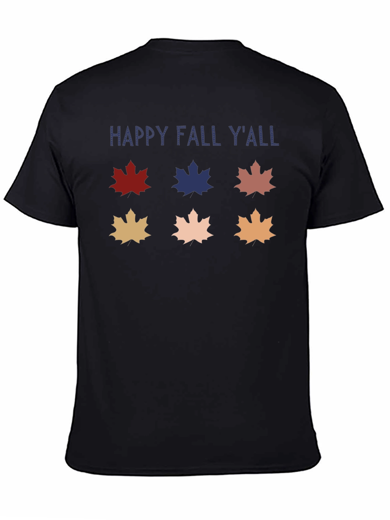Camiseta Negra Happy Fall Yall con Hojas de Otoño