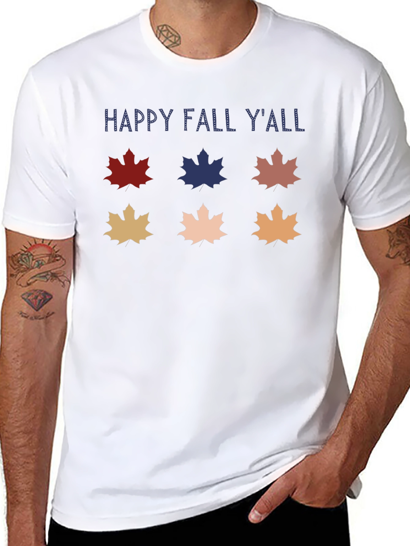 Camiseta Negra Happy Fall Yall con Hojas de Otoño