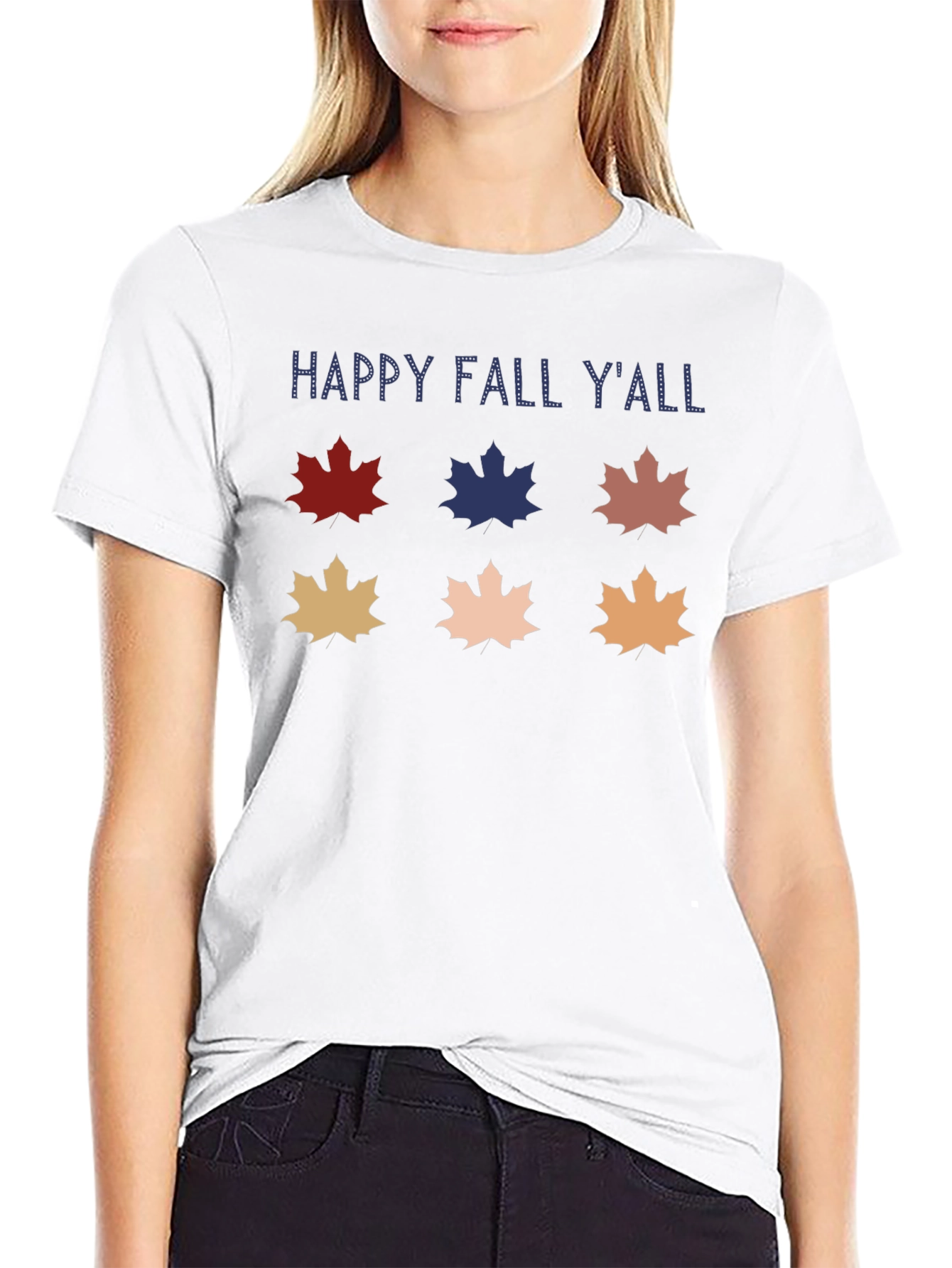 Camiseta Negra Happy Fall Yall con Hojas de Otoño