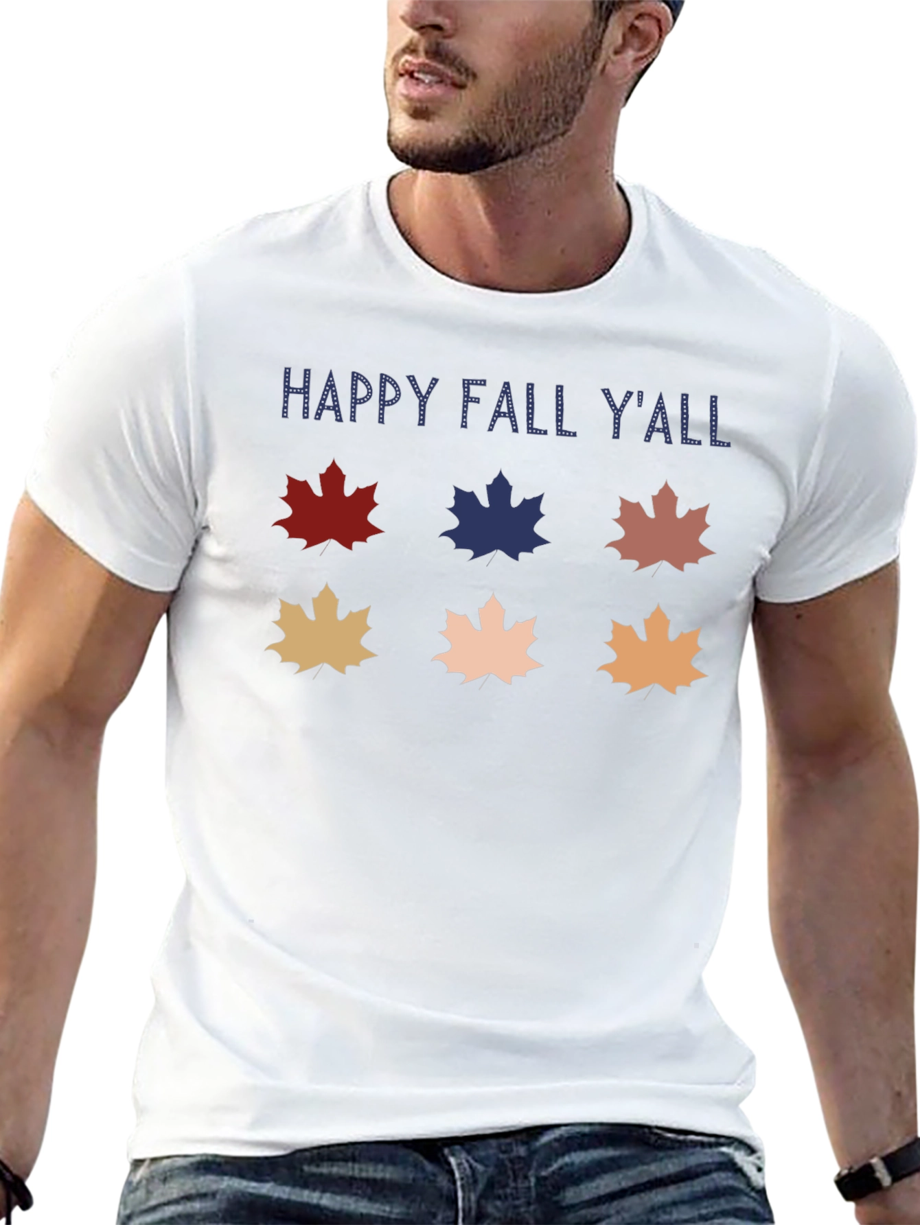 Camiseta Negra Happy Fall Yall con Hojas de Otoño