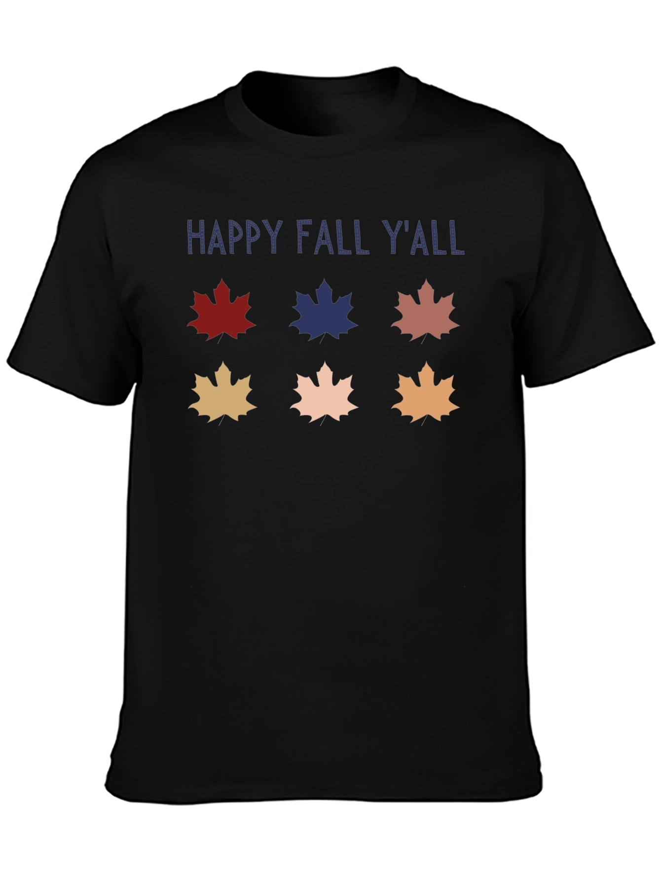 Camiseta Negra Happy Fall Yall con Hojas de Otoño
