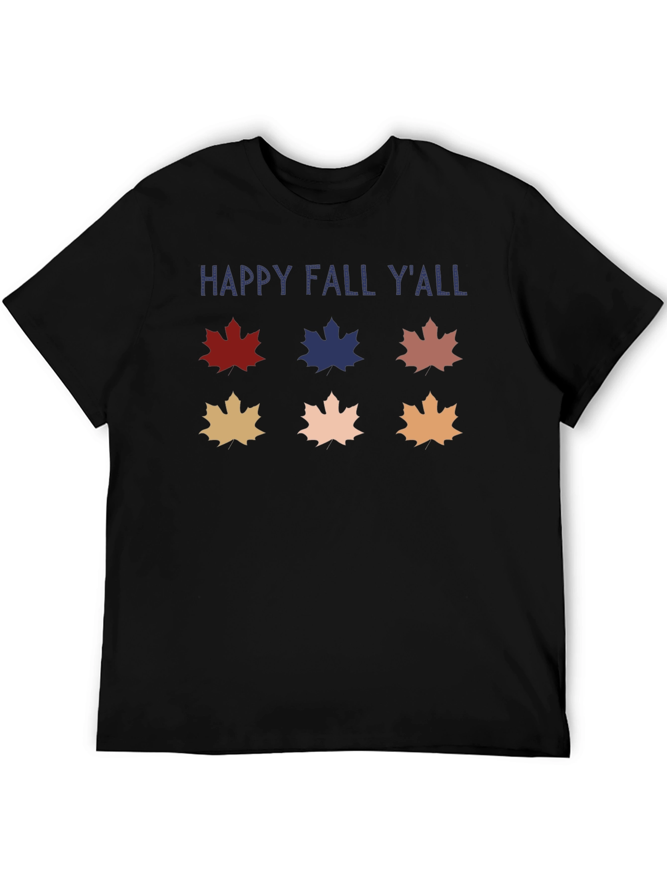 Camiseta Negra Happy Fall Yall con Hojas de Otoño