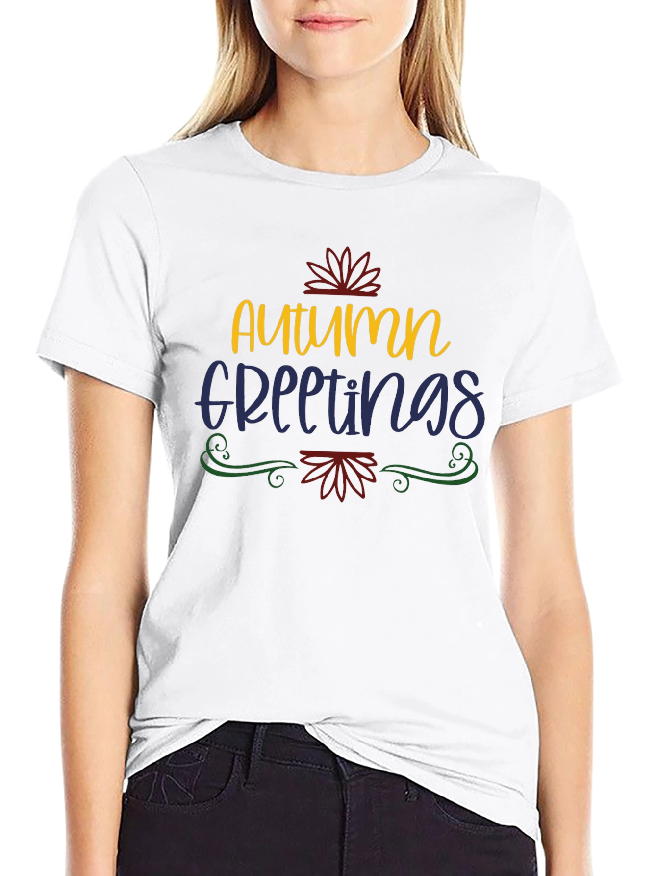 Camiseta Negra con Diseño de Otoño