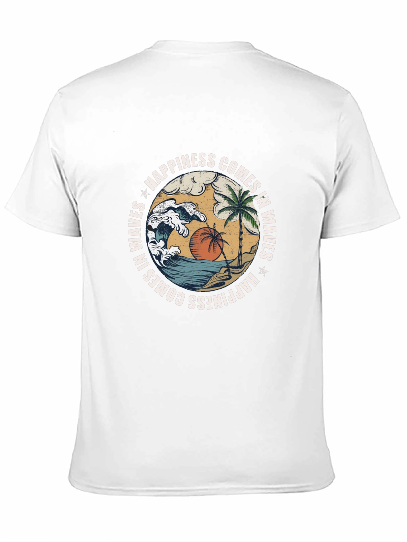 Camiseta Negra con Diseño de Playa y Olas