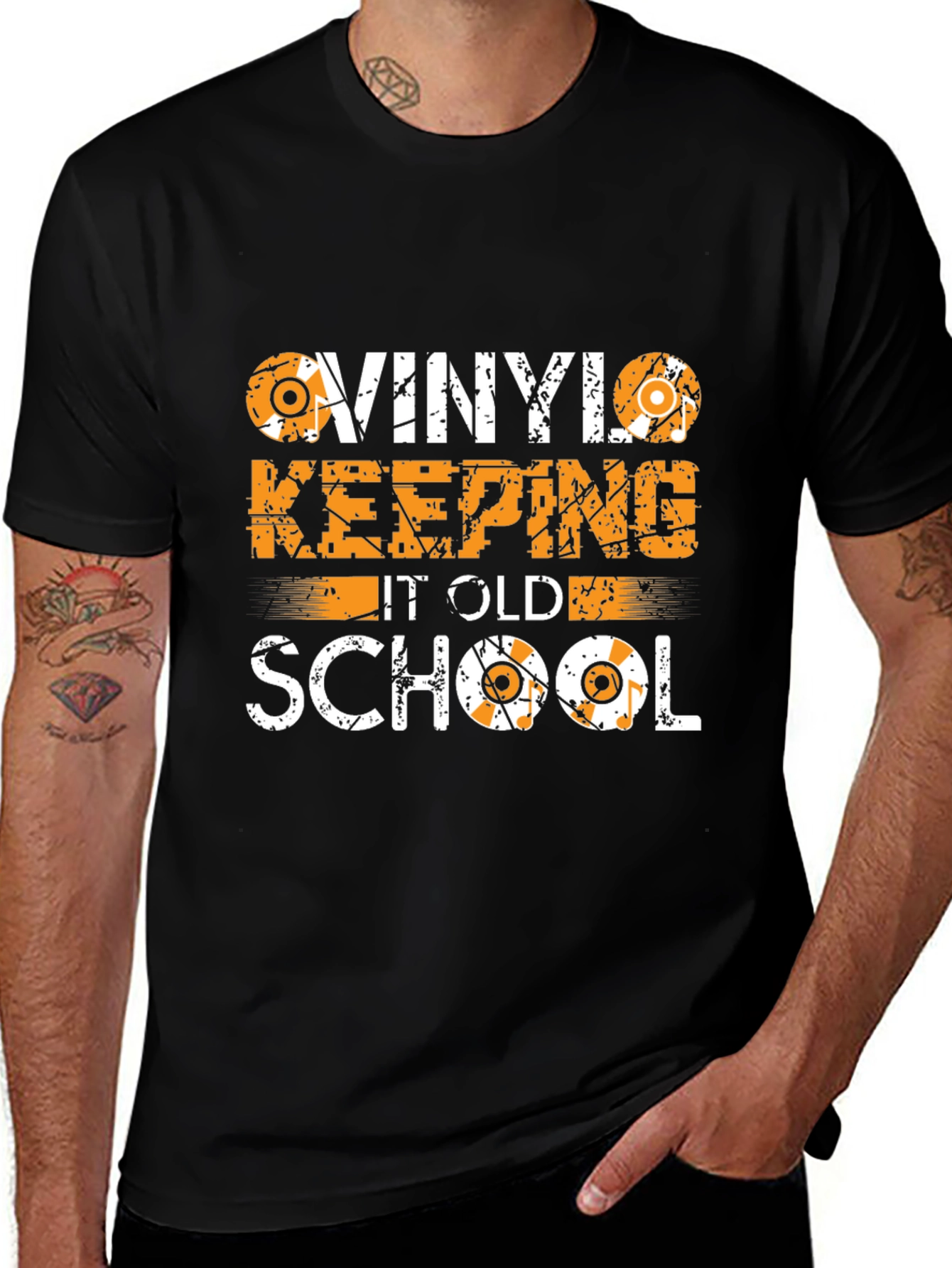 Camiseta Negra Vinilo Old School