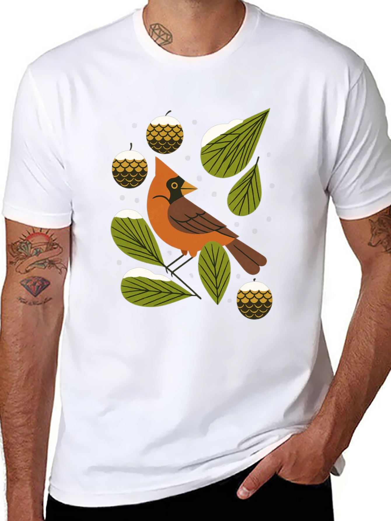 Camiseta Negra con Diseño de Cardenal Invernal