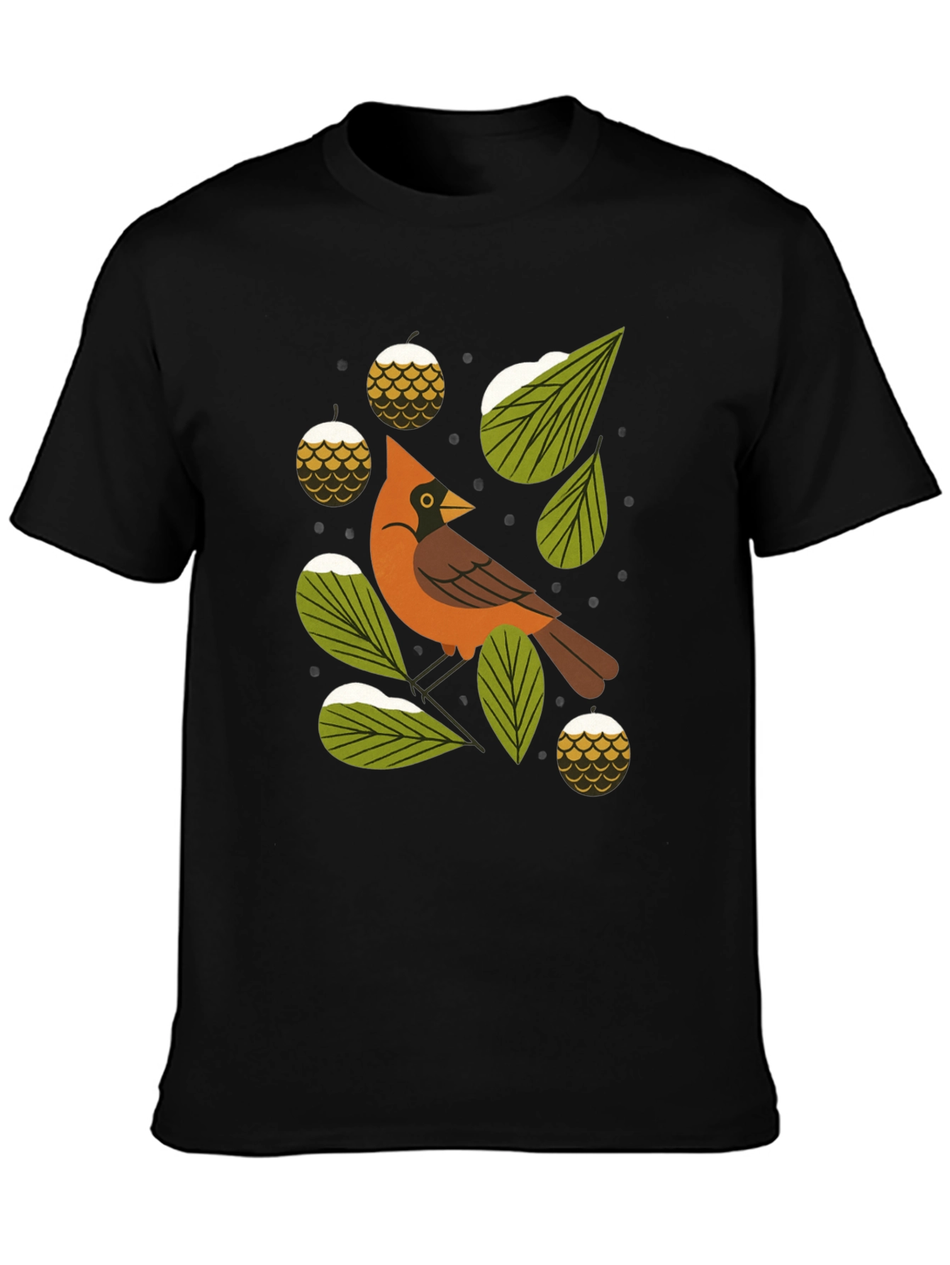 Camiseta Negra con Diseño de Cardenal Invernal
