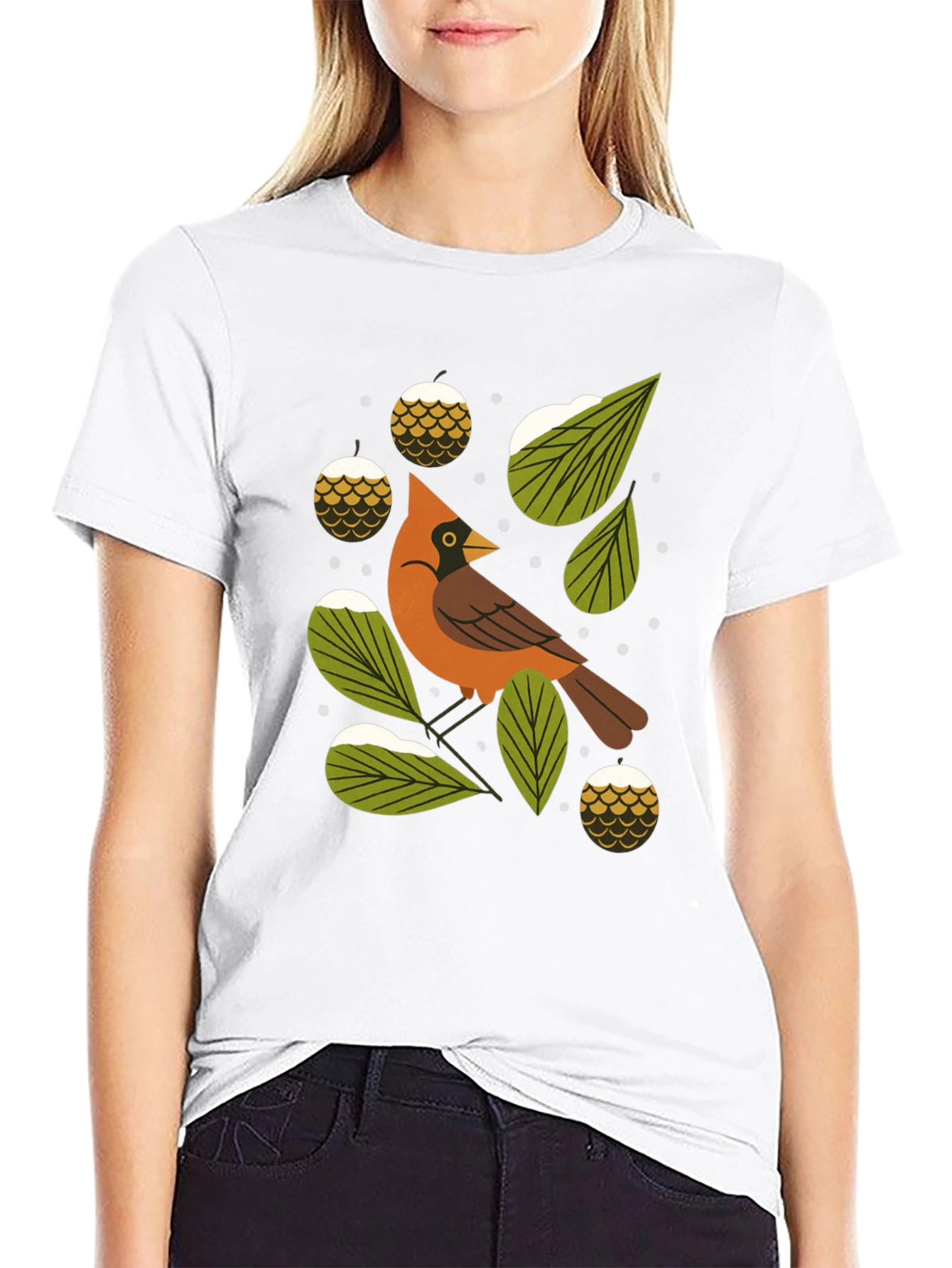 Camiseta Negra con Diseño de Cardenal Invernal
