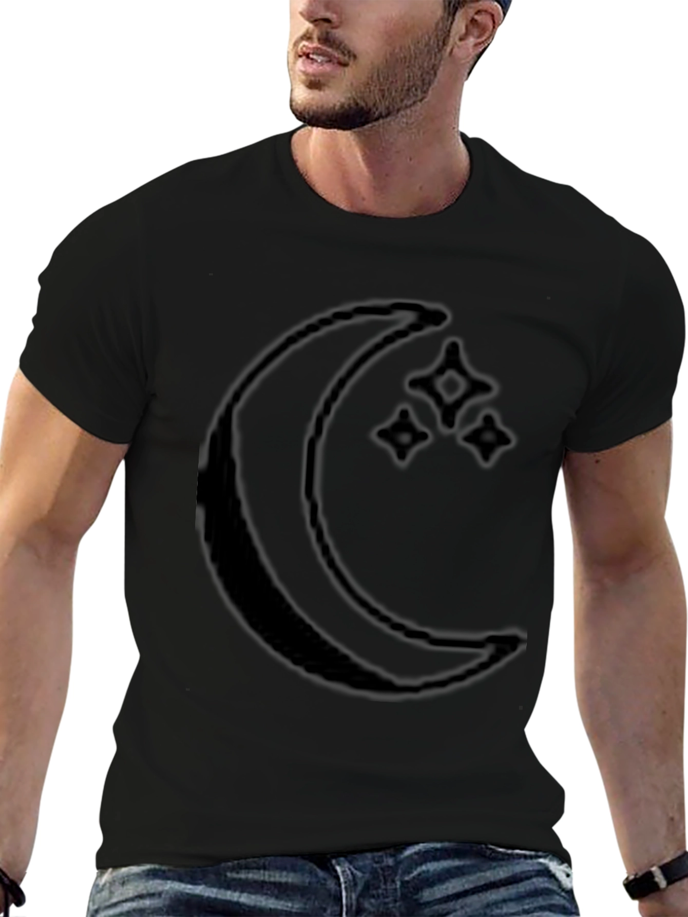 Camiseta Negra Luna y Estrellas Hombre