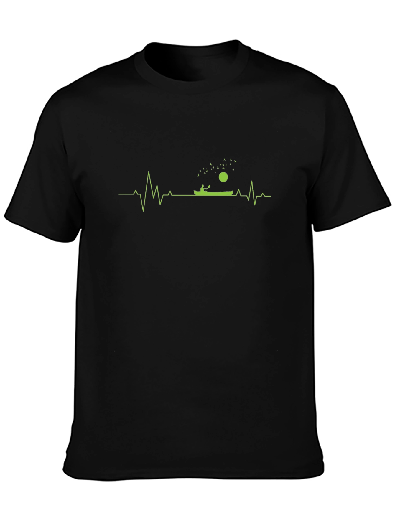 Camiseta Negra con Diseño de Latido de Kayak