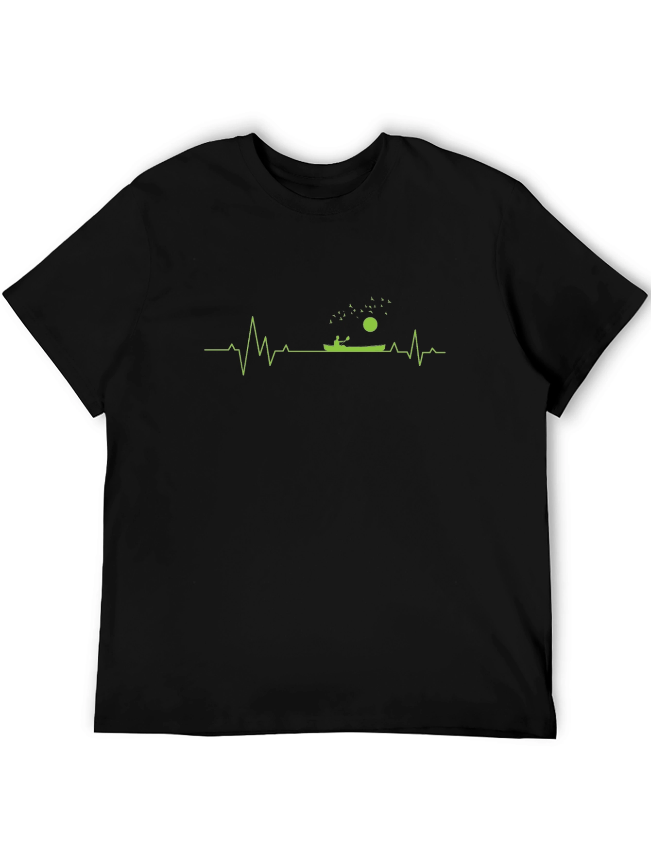 Camiseta Negra con Diseño de Latido de Kayak