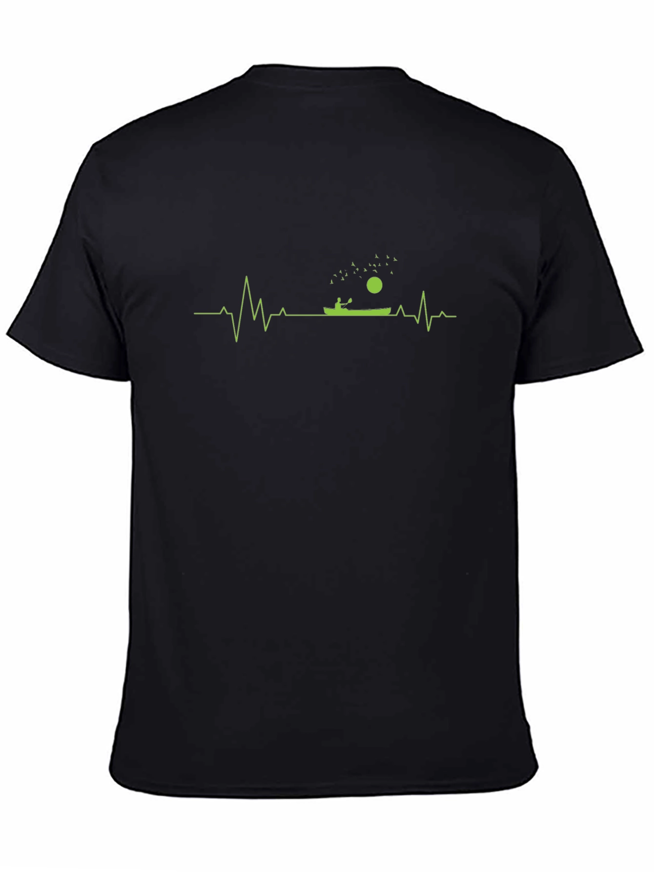 Camiseta Negra con Diseño de Latido de Kayak