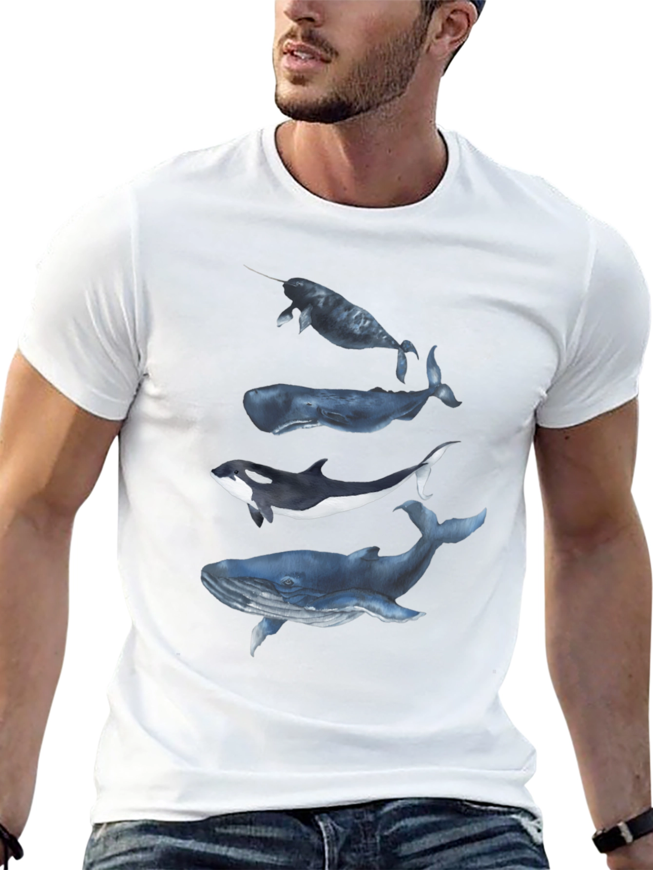 Camiseta Negra con Diseño de Ballenas Acuarela