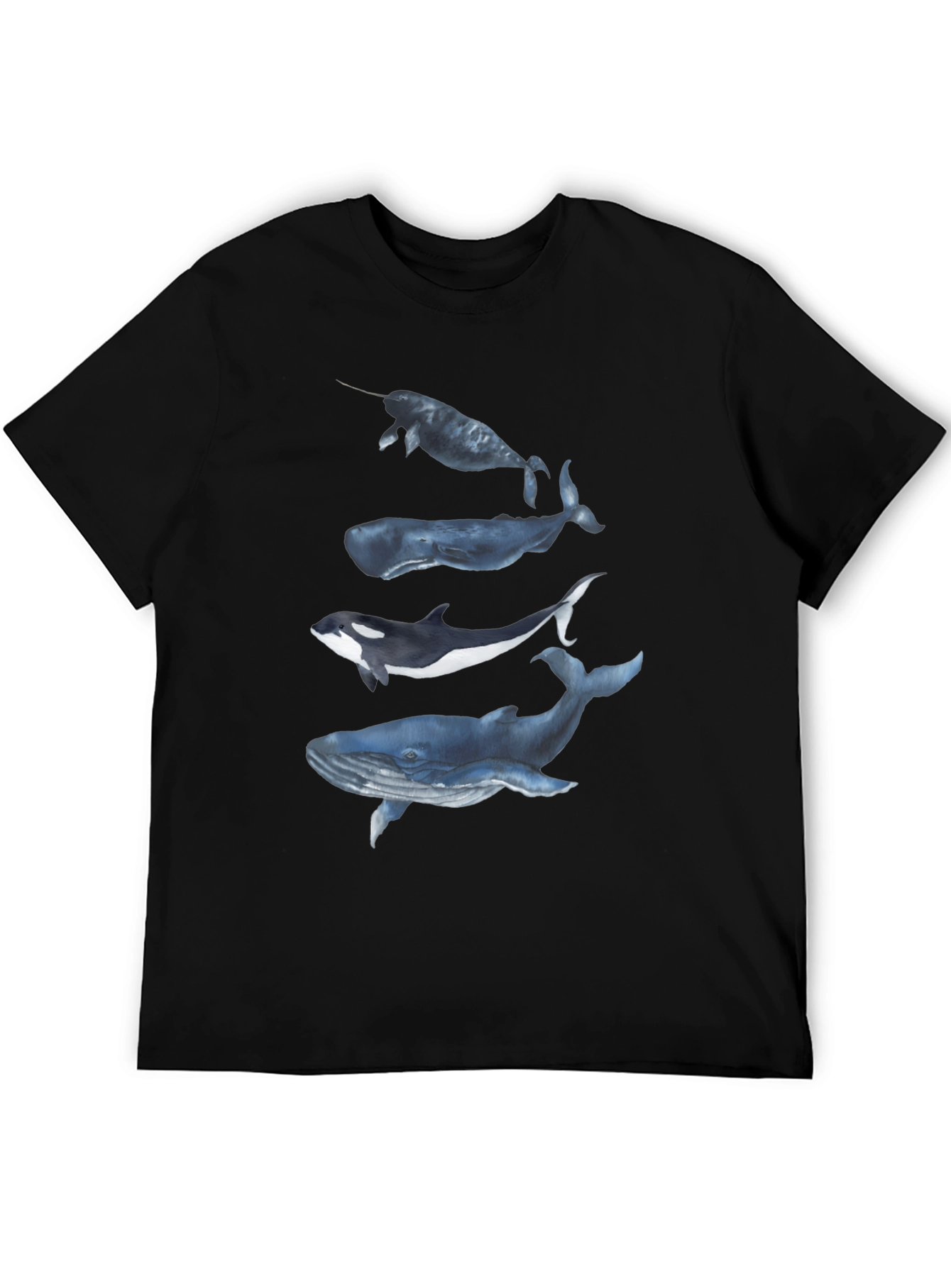 Camiseta Negra con Diseño de Ballenas Acuarela
