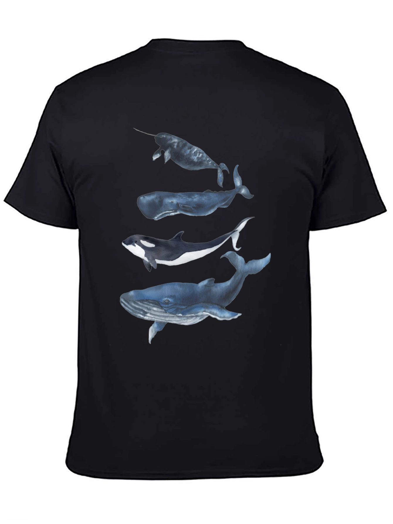 Camiseta Negra con Diseño de Ballenas Acuarela