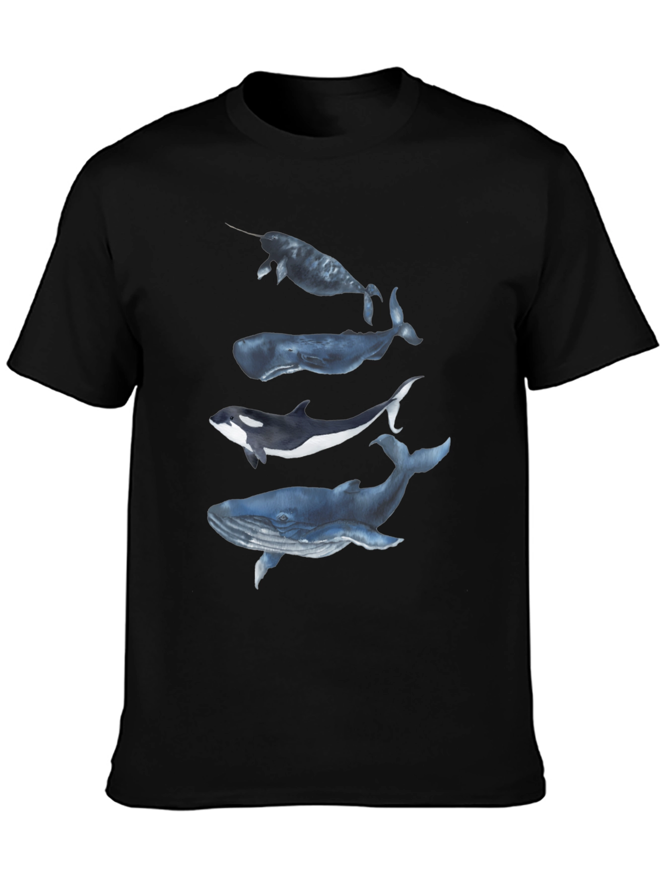 Camiseta Negra con Diseño de Ballenas Acuarela