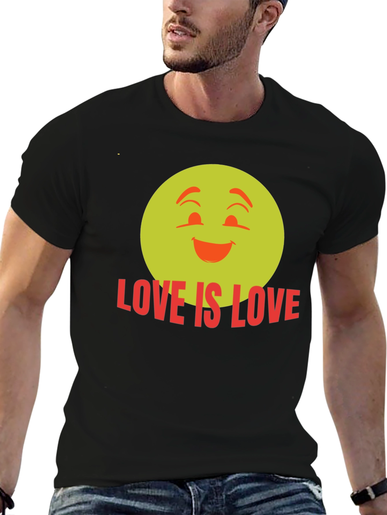 Camiseta Negra Love is Love con Emoji Sonriente