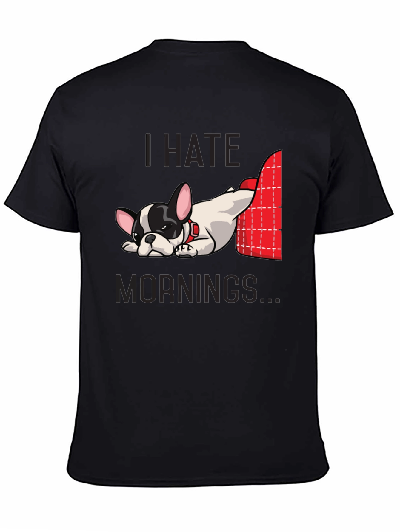 Camiseta Negra Odio las Mañanas con Bulldog Francés