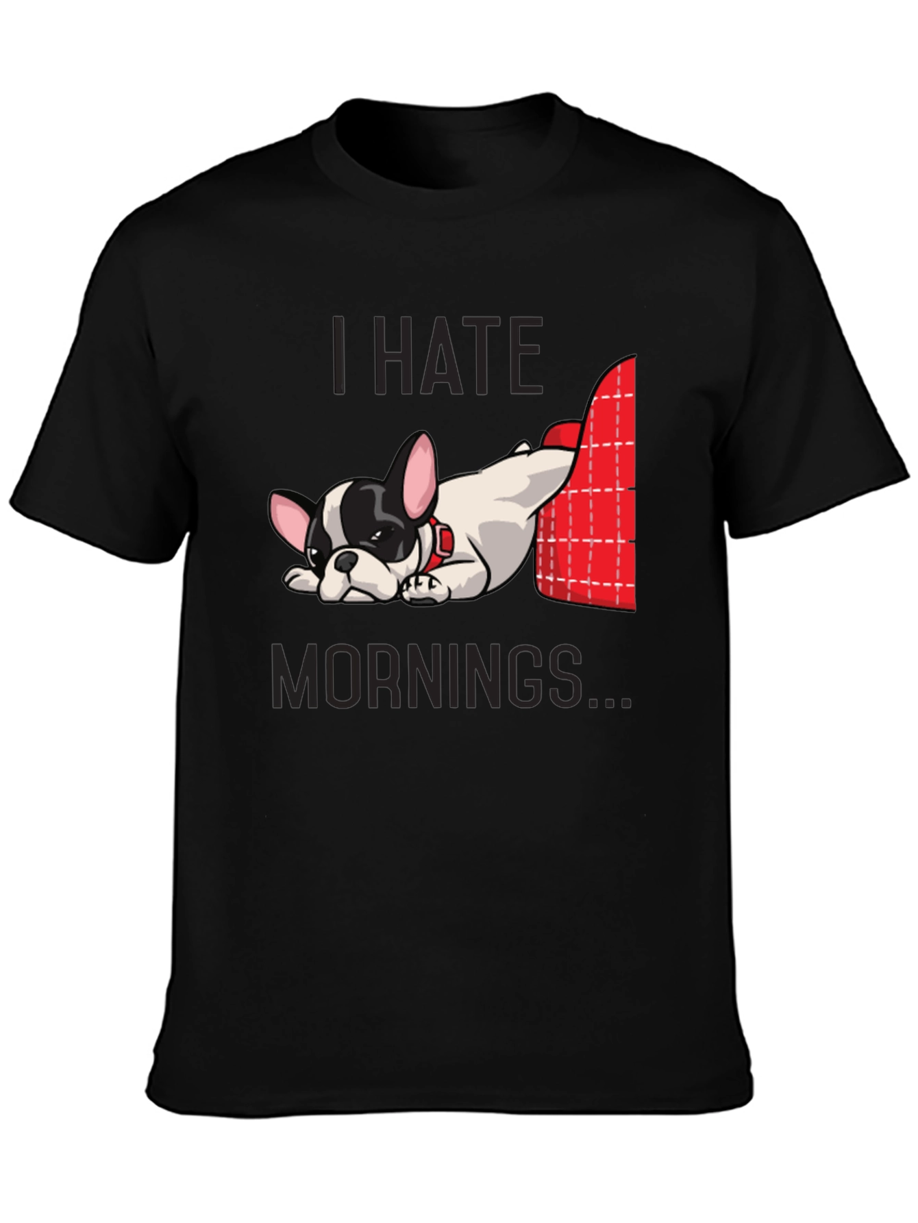 Camiseta Negra Odio las Mañanas con Bulldog Francés