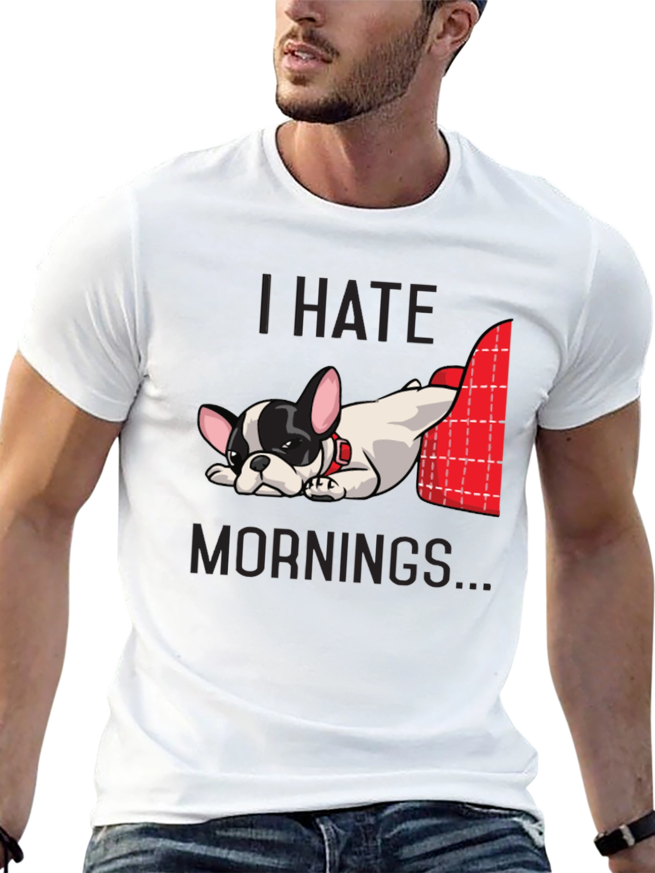 Camiseta Negra Odio las Mañanas con Bulldog Francés
