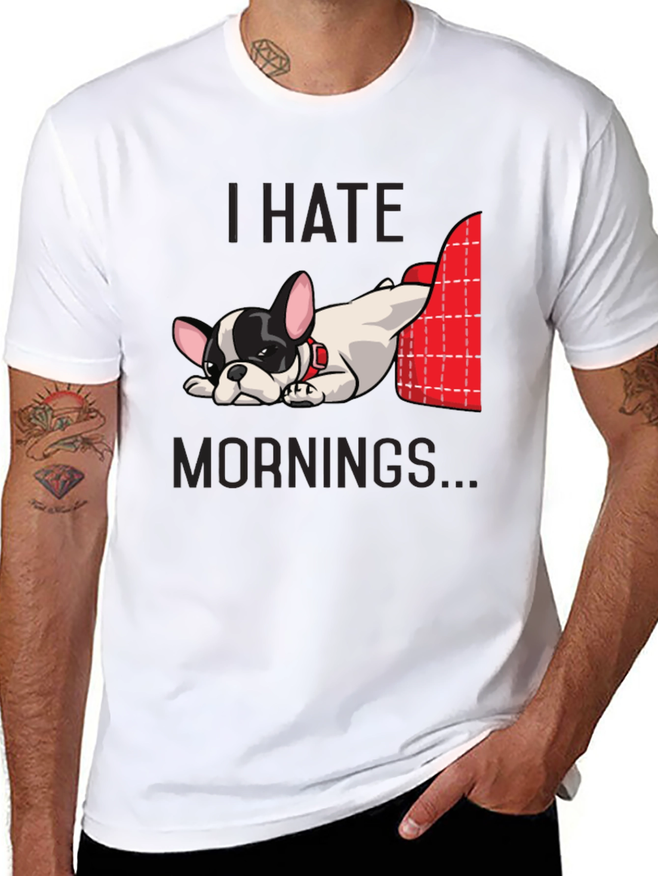 Camiseta Negra Odio las Mañanas con Bulldog Francés