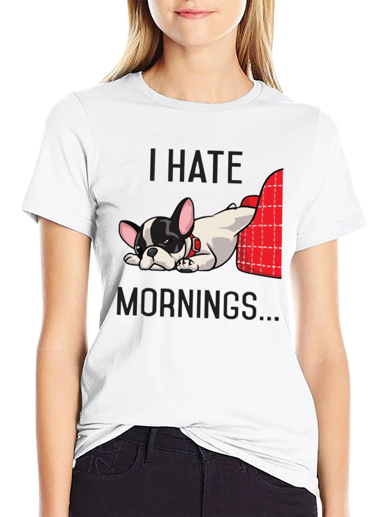 Camiseta Negra Odio las Mañanas con Bulldog Francés