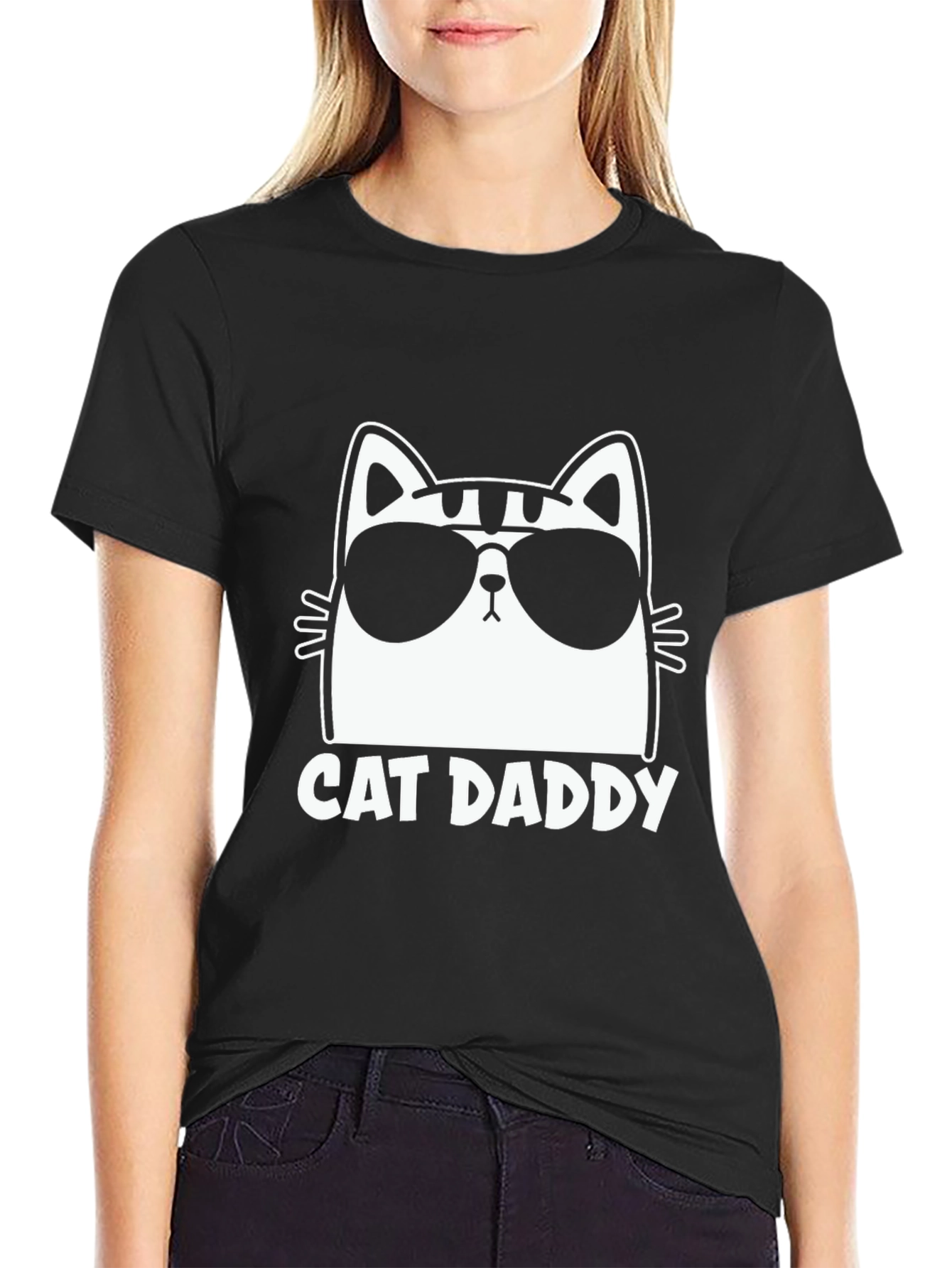 Camiseta Negra Cat Daddy Diseño Gato con Gafas