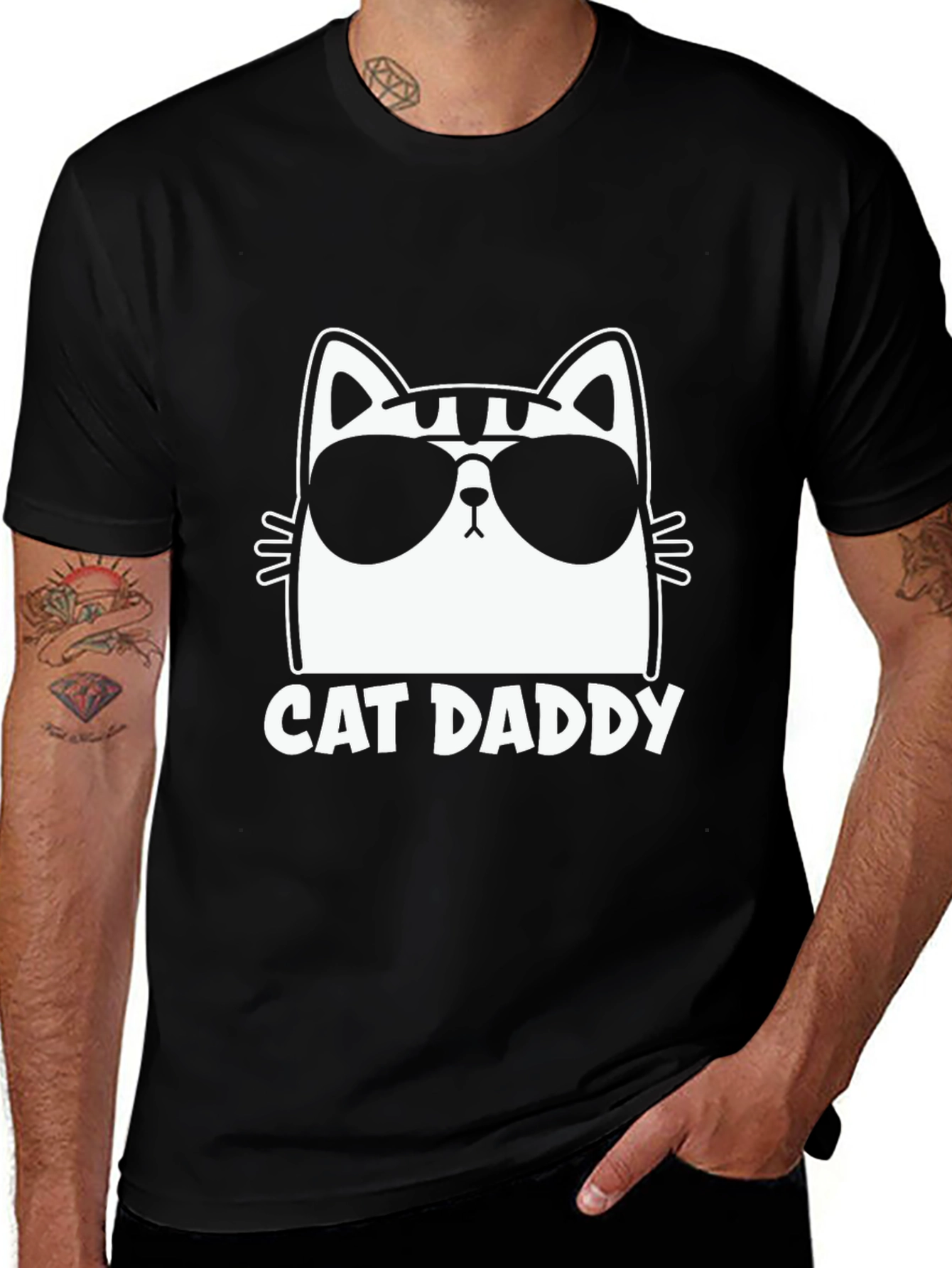 Camiseta Negra Cat Daddy Diseño Gato con Gafas