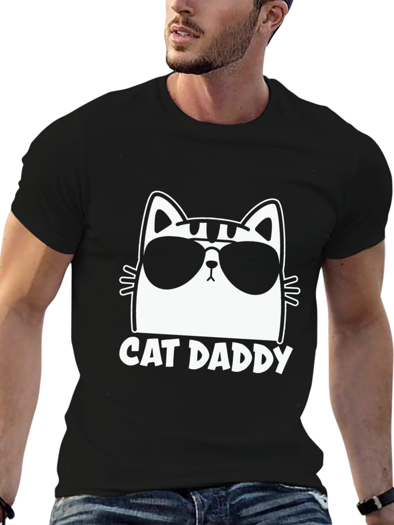 Camiseta Negra Cat Daddy Diseño Gato con Gafas