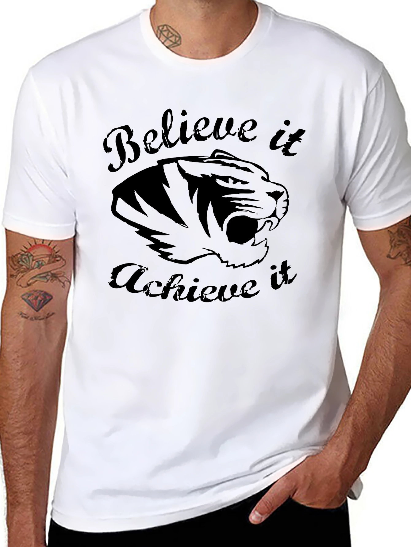 Camiseta Negra Motivacional Tigre - Cree y Logra