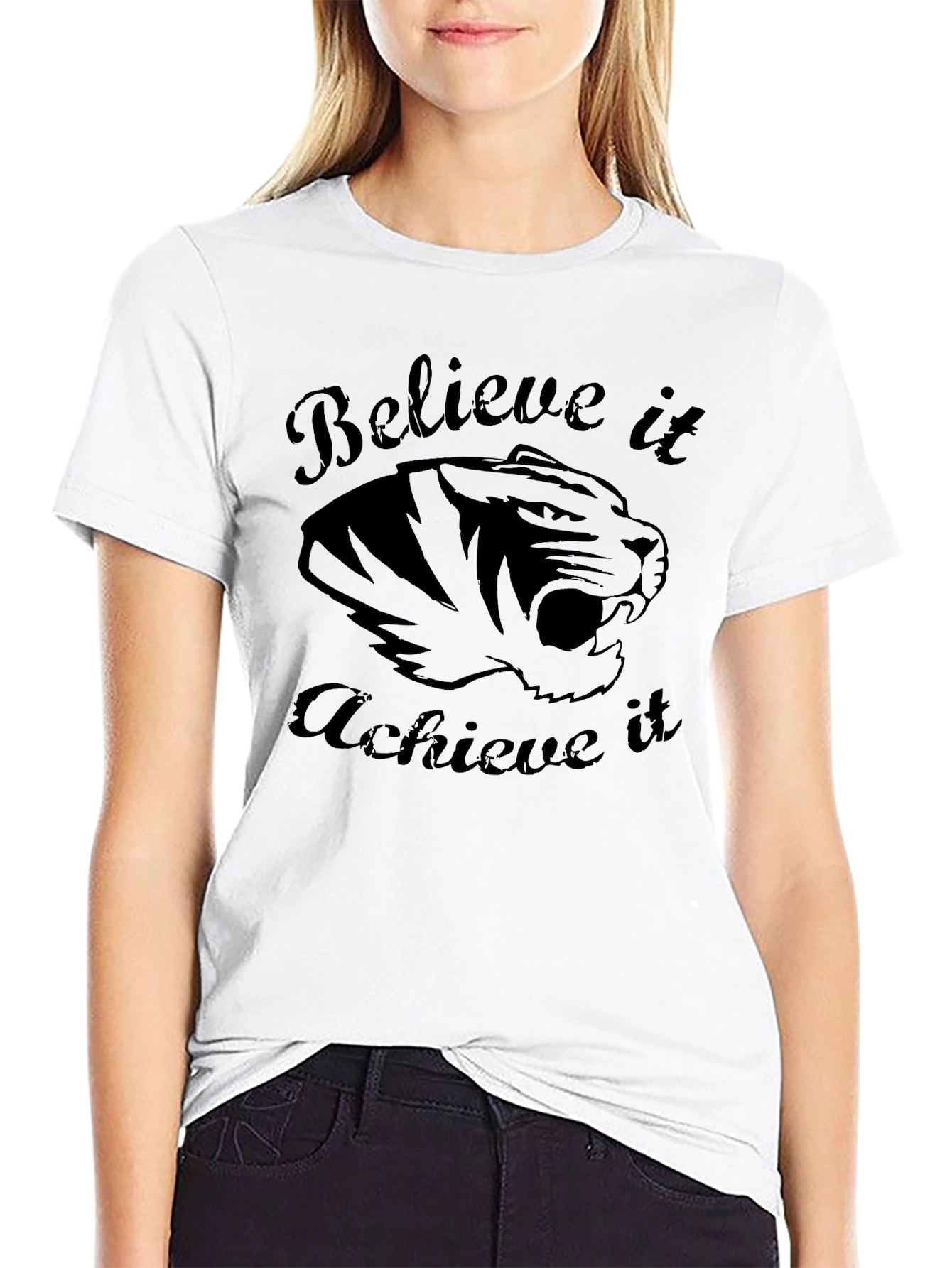 Camiseta Negra Motivacional Tigre - Cree y Logra