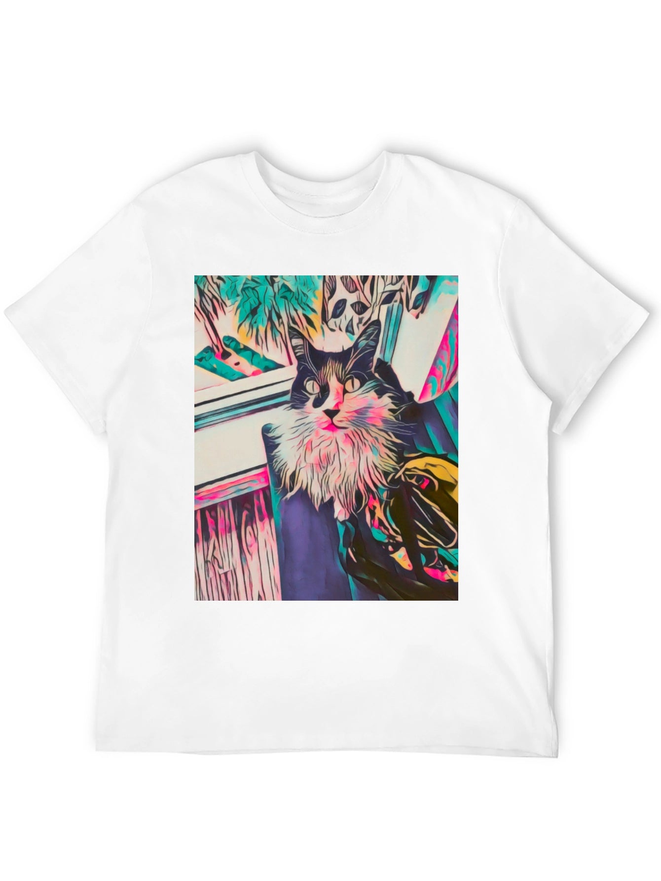 Camiseta Negra con Diseño de Gato Abstracto