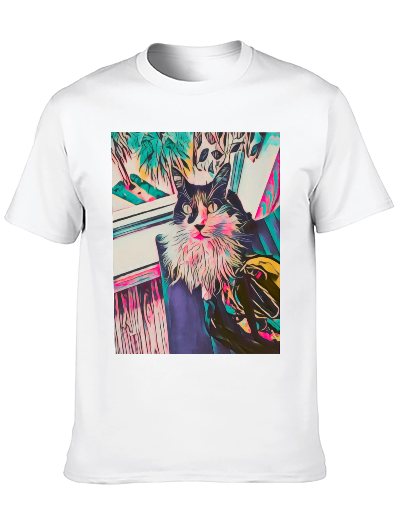 Camiseta Negra con Diseño de Gato Abstracto