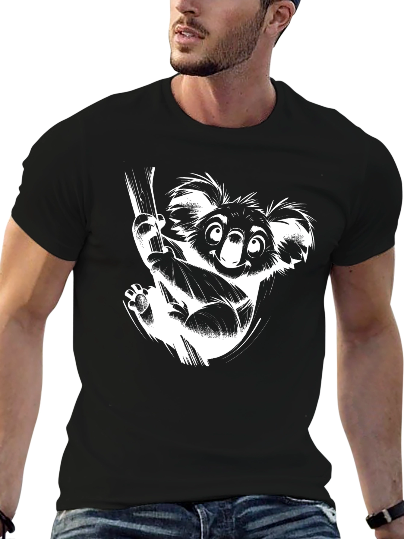 Camiseta Negra con Diseño de Koala Divertido
