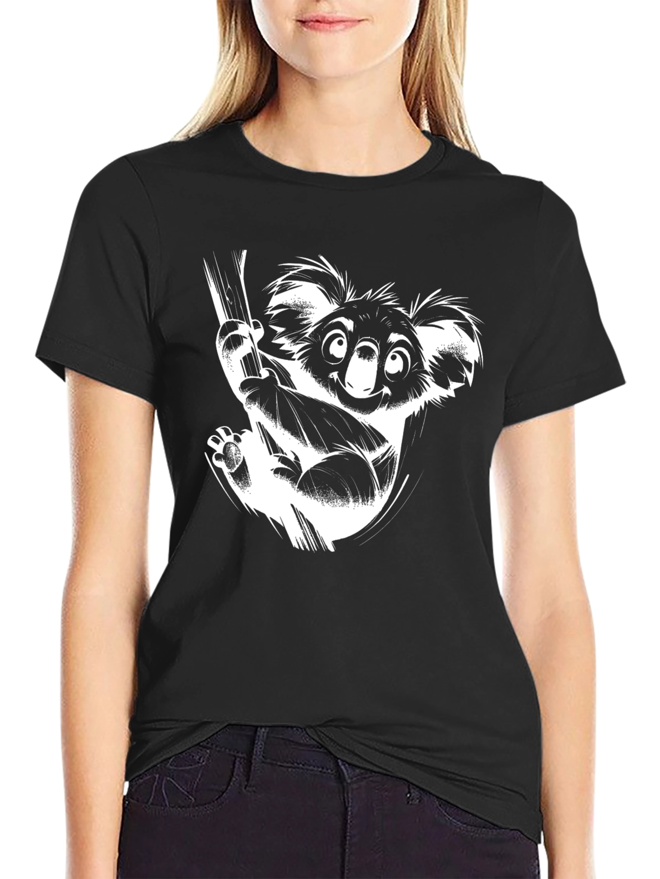 Camiseta Negra con Diseño de Koala Divertido