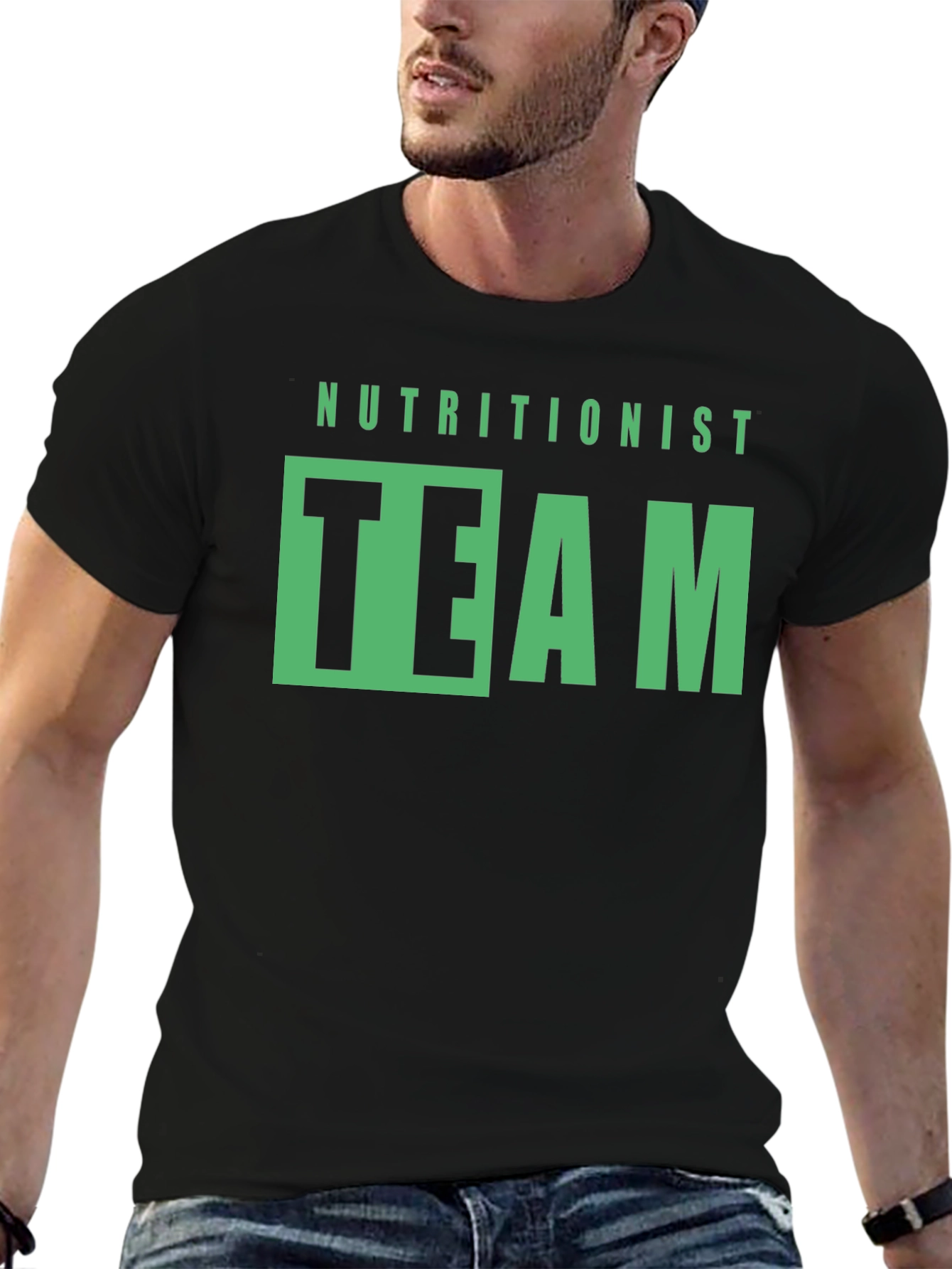 Camiseta Negra Nutricionista Team Diseño Gráfico