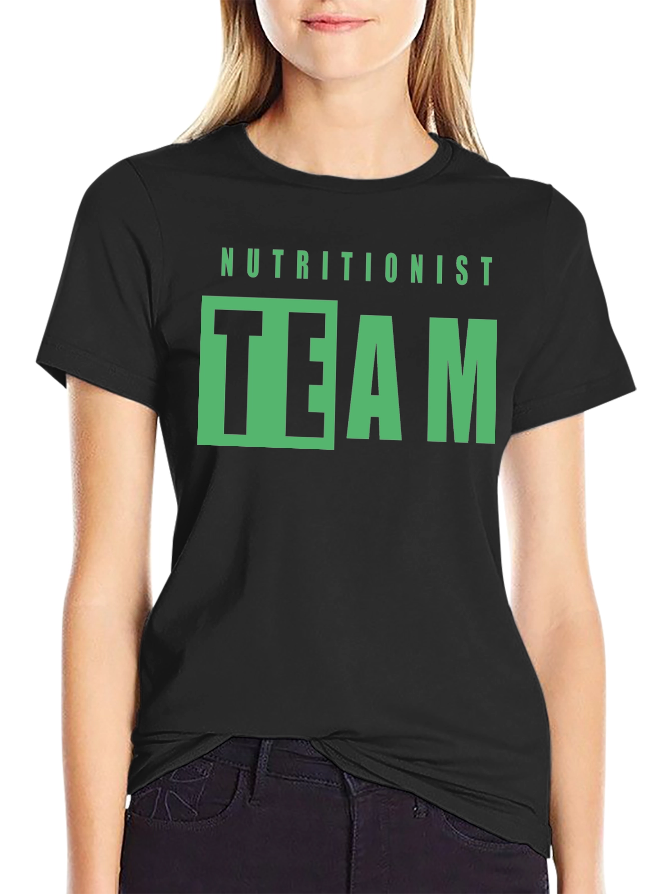 Camiseta Negra Nutricionista Team Diseño Gráfico
