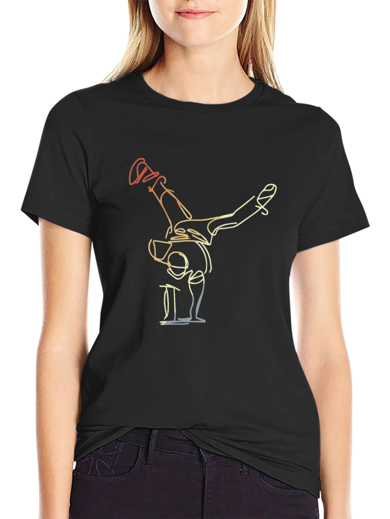 Camiseta Negra con Diseño de Bailarín Abstracto