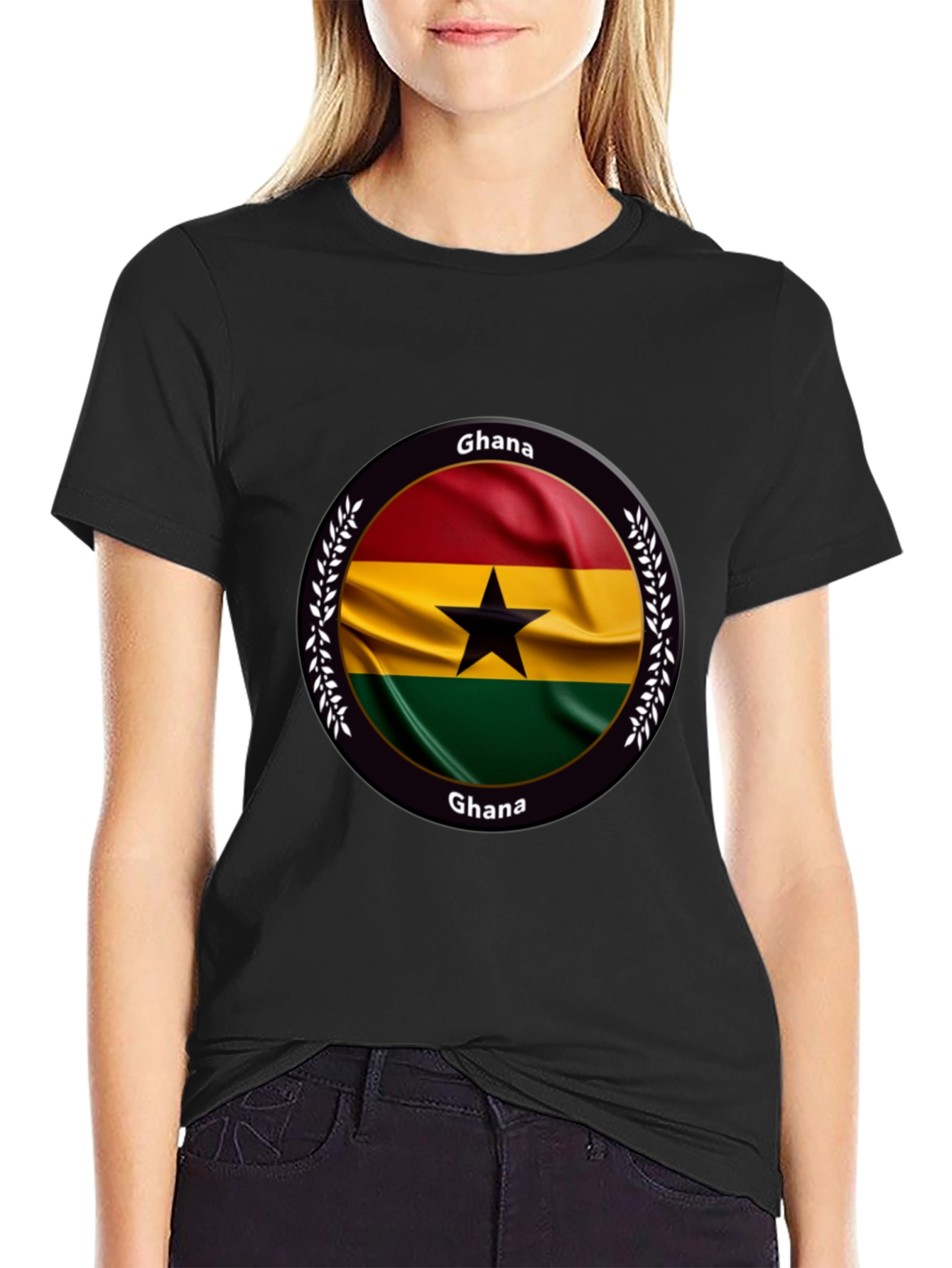 Camiseta Negra con Diseño de Ghana