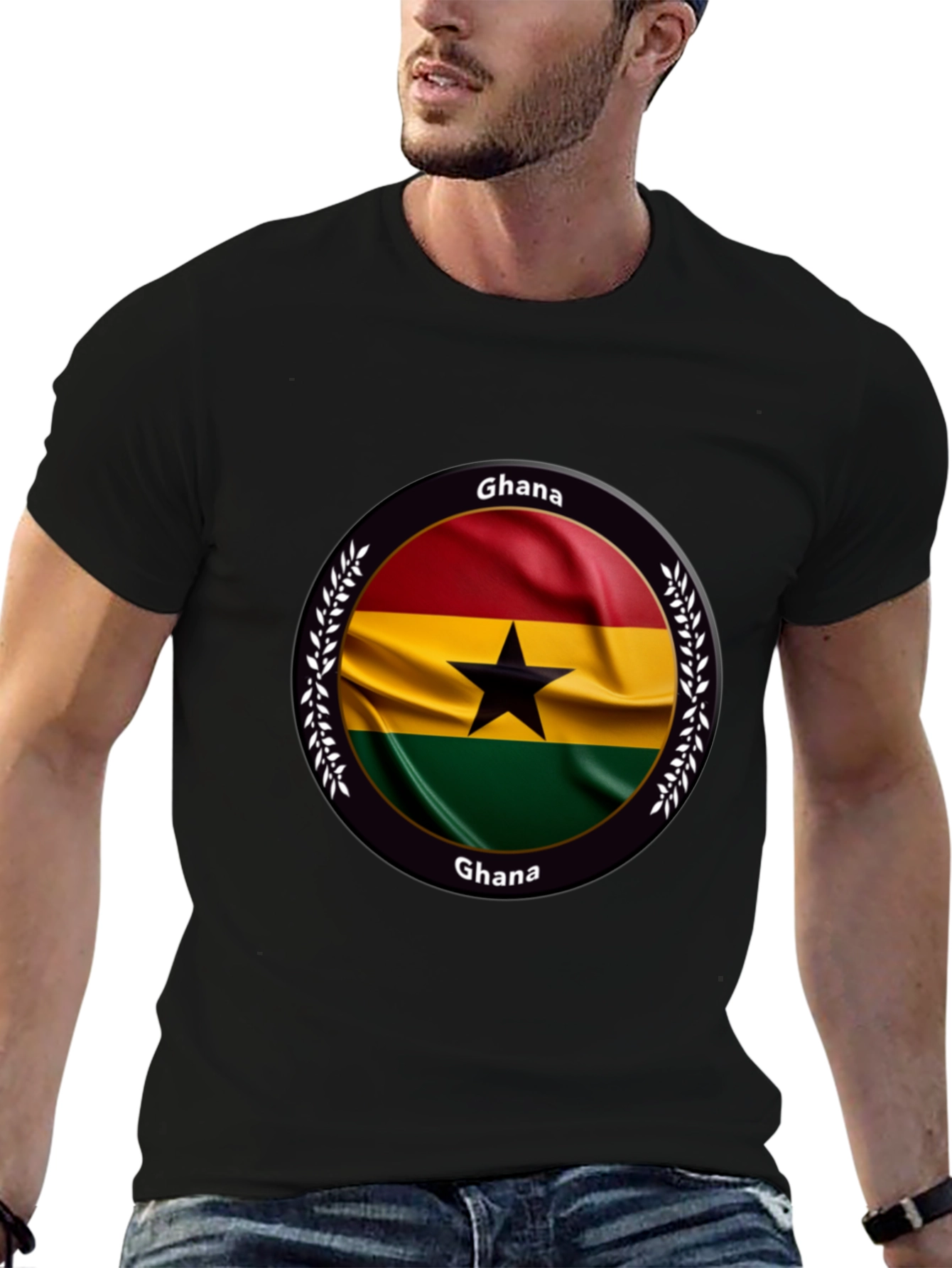 Camiseta Negra con Diseño de Ghana