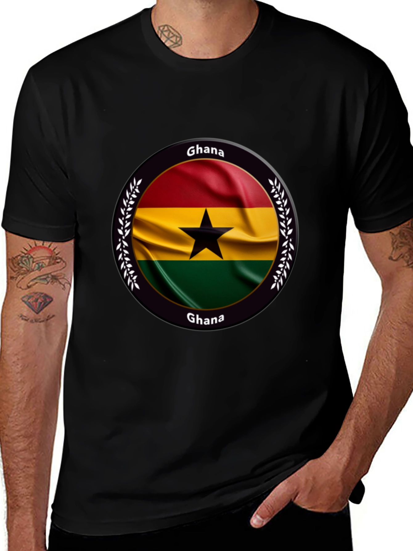 Camiseta Negra con Diseño de Ghana