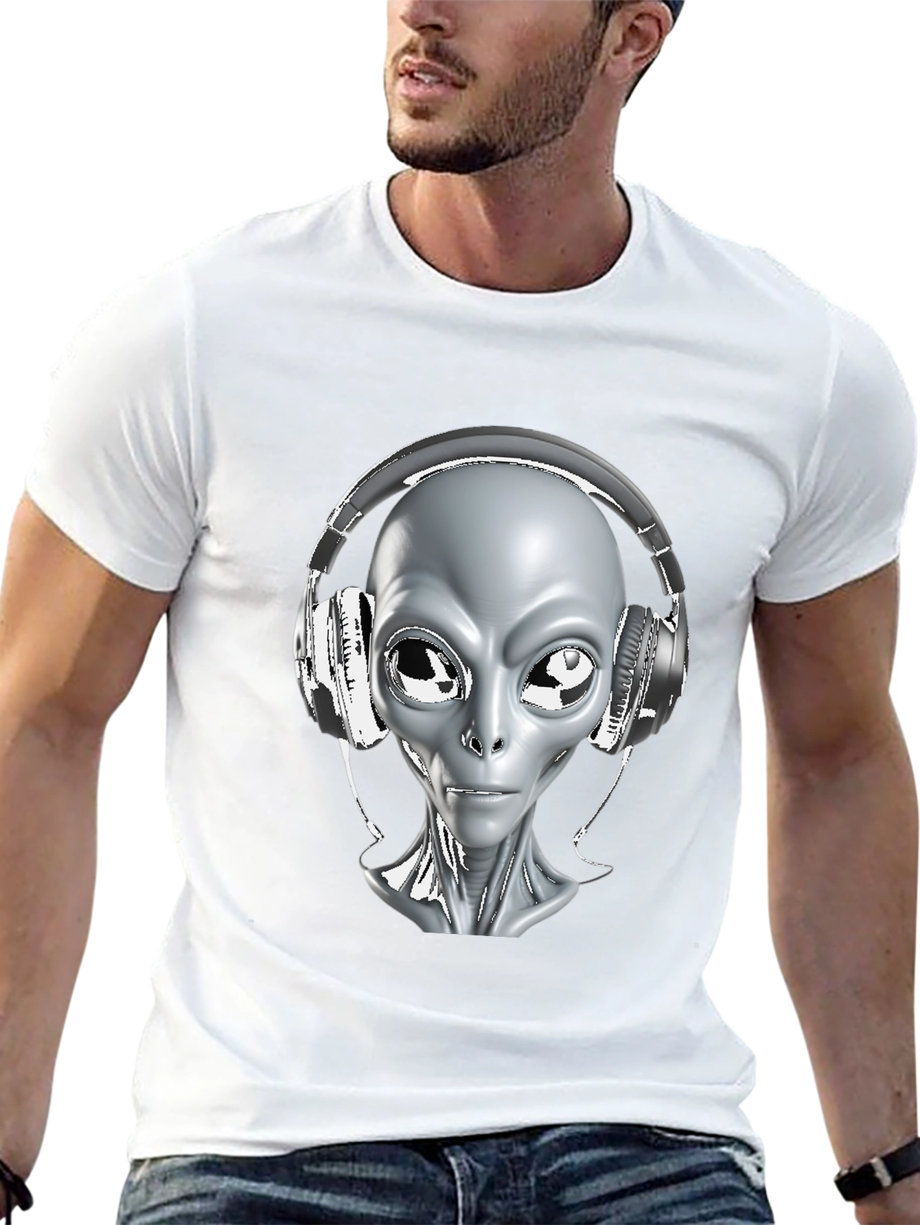 Camiseta Hombre Alienígena con Audífonos - Diseño Único