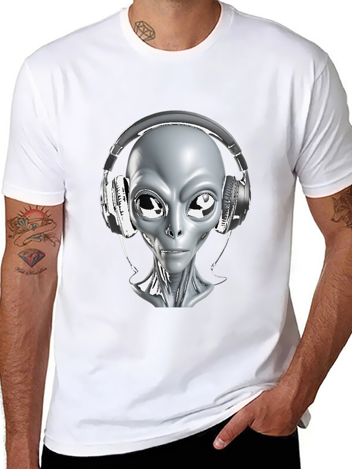 Camiseta Hombre Alienígena con Audífonos - Diseño Único