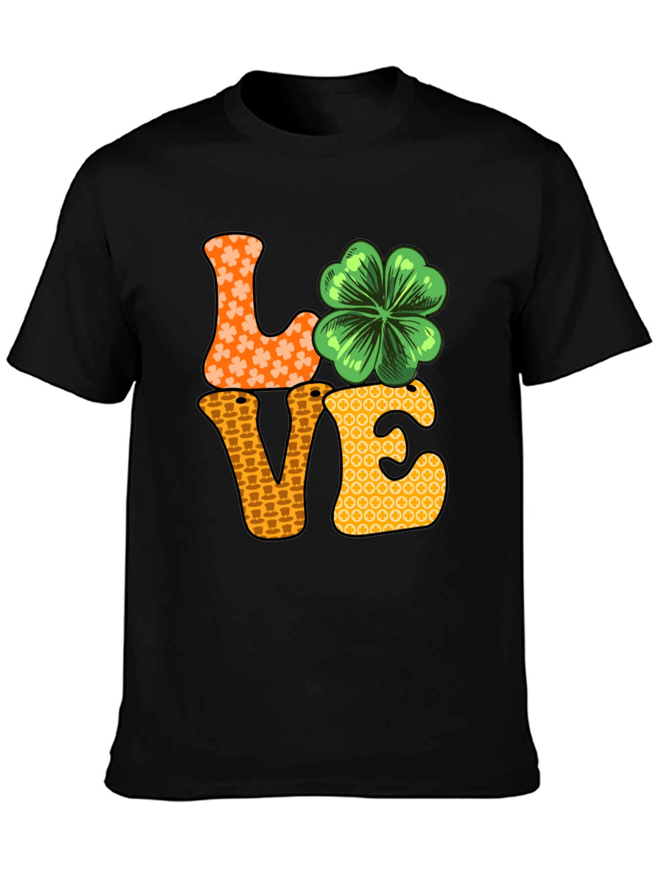 Camiseta Negra LOVE con Trébol para San Patricio