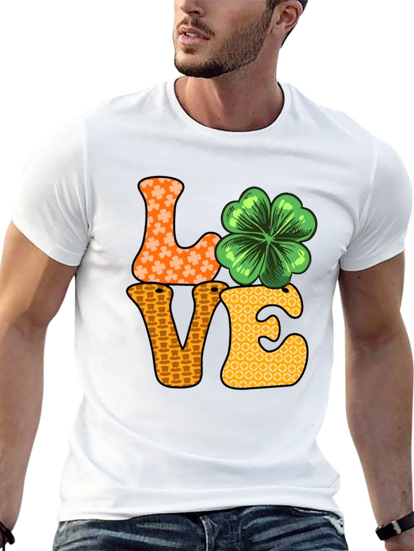 Camiseta Negra LOVE con Trébol para San Patricio
