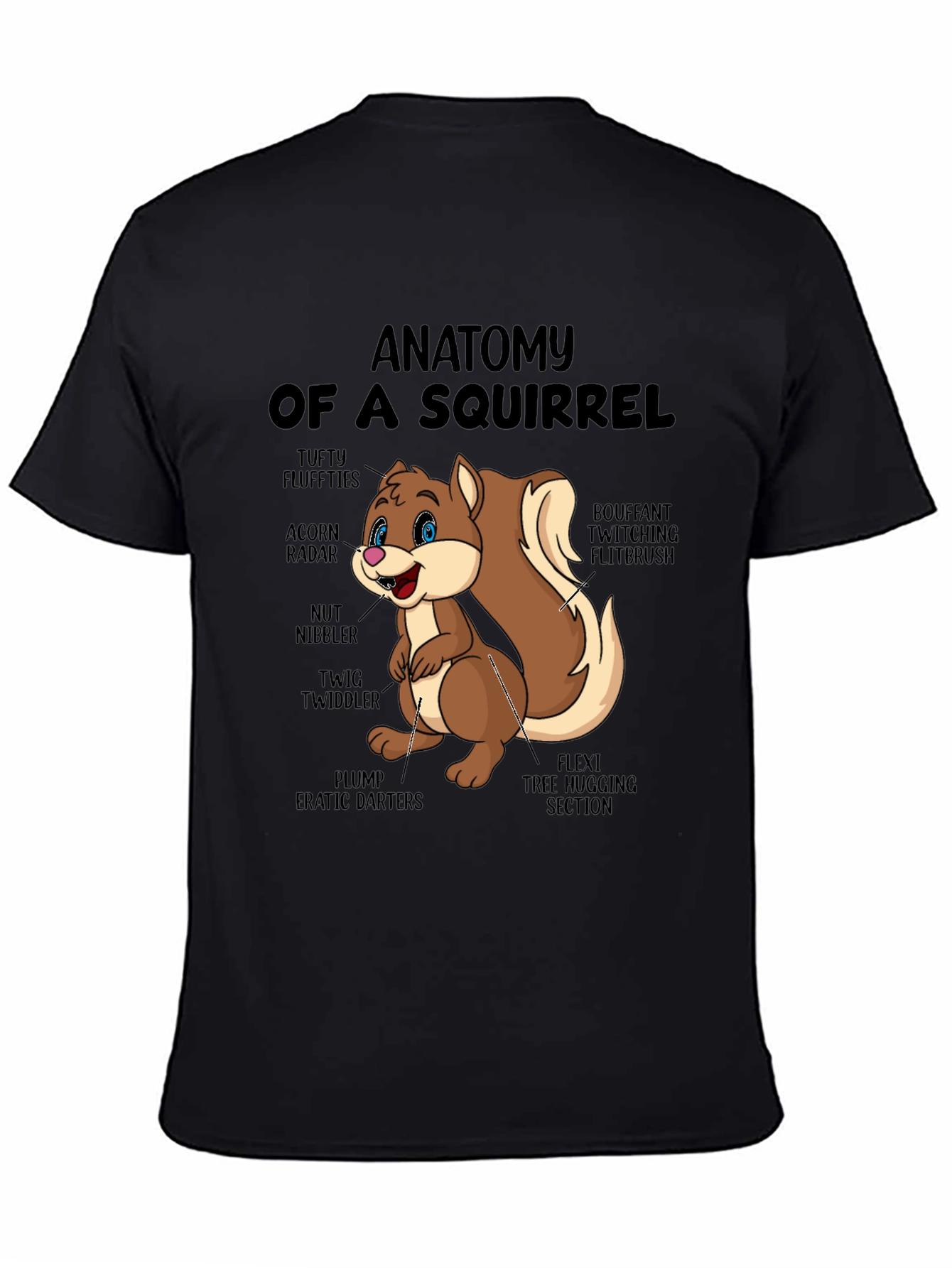 Camiseta Negra con Diseño de Anatomía de Ardilla