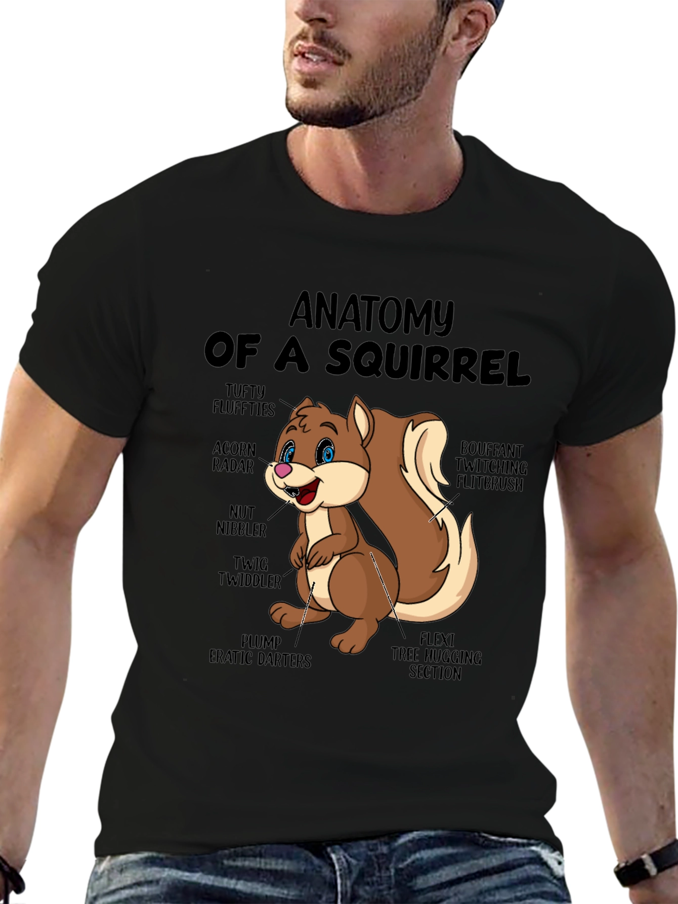 Camiseta Negra con Diseño de Anatomía de Ardilla