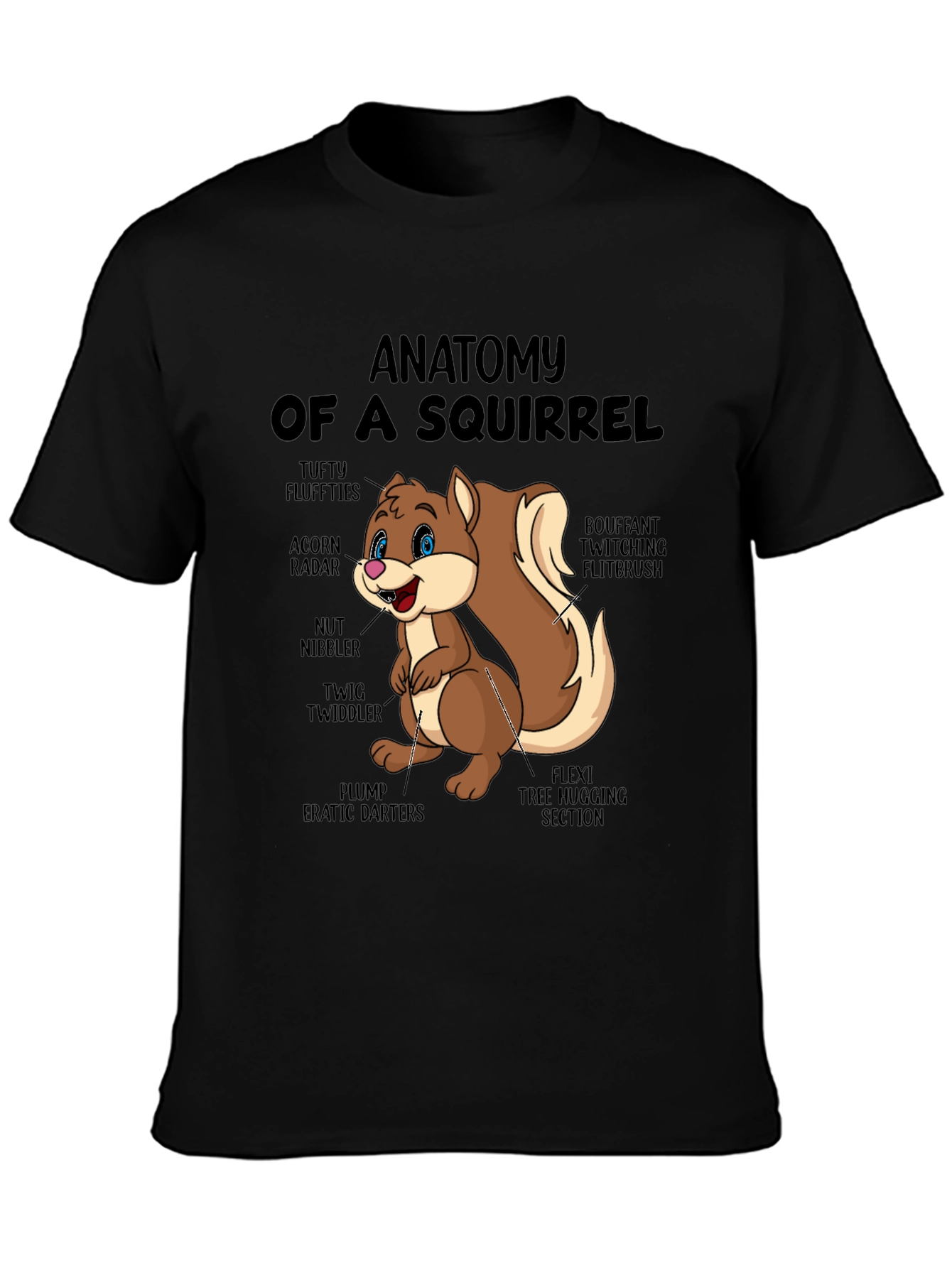 Camiseta Negra con Diseño de Anatomía de Ardilla